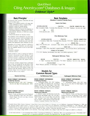 Download QuickSheet: Citing Ancestry Databases & Images, Evidence Style - Elizabeth Shown Mills file in PDF